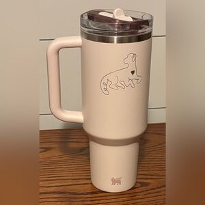Stanley Rose Quartz (lite pink) Travel Mug Engraved with Dog Design